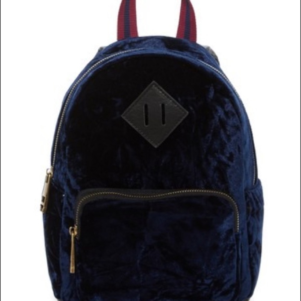 Madden Girl Shimmer Velvet Mini Backpack Blue